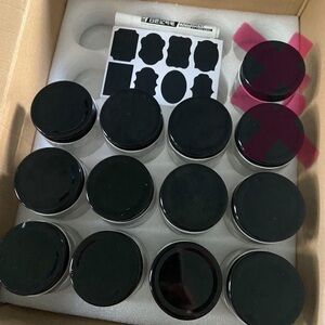 Mason jars with lid, sticker label and marker pen.